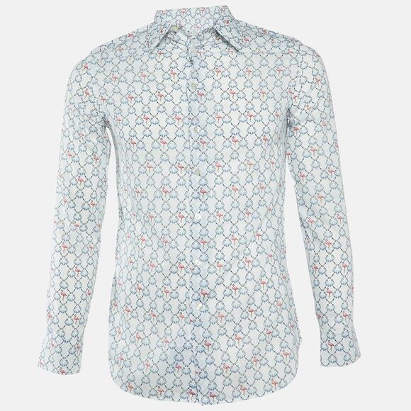 Etro White Flamingo Print Cotton Long Sleeve Shirt S